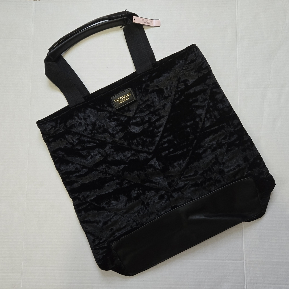 Victoria's Secret Velvet Quilted Black Tote Bag